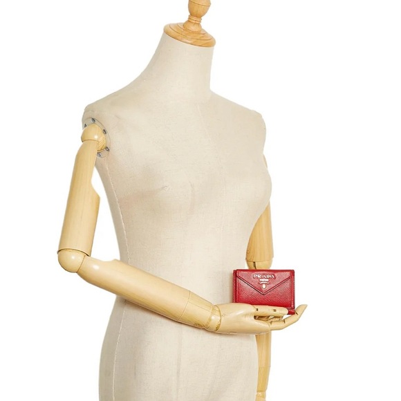 PRADA Saffiano Leather compact wallet Red - Picture 10 of 16